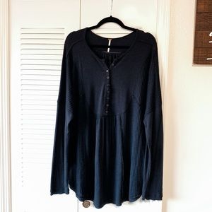 Free People Black Leo Thermal Top